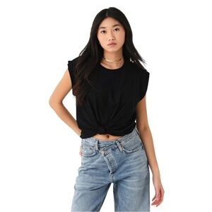 Frame Denim Women’s Knotted Rolled Tee in Black Size M EUC